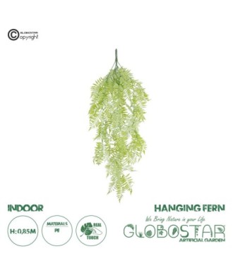 GloboStar® Artificial Garden HANGING FERN 20855 Τεχνητό Διακοσμητικό Κρεμαστό Φυτό Φτέρη Μ30 x Π14 x Υ85cm